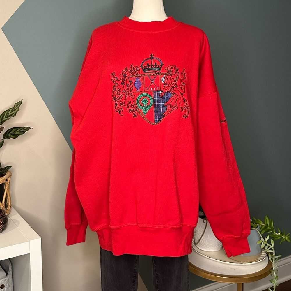 Vintage 80s 90s Pringle Sports Red Crest Sweatshirt Hong Kong Unisex NWT Sz L - Picture 1 of 10